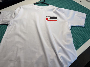 White T-Shirt with Teal Tribal Eyes Design (Back Print)