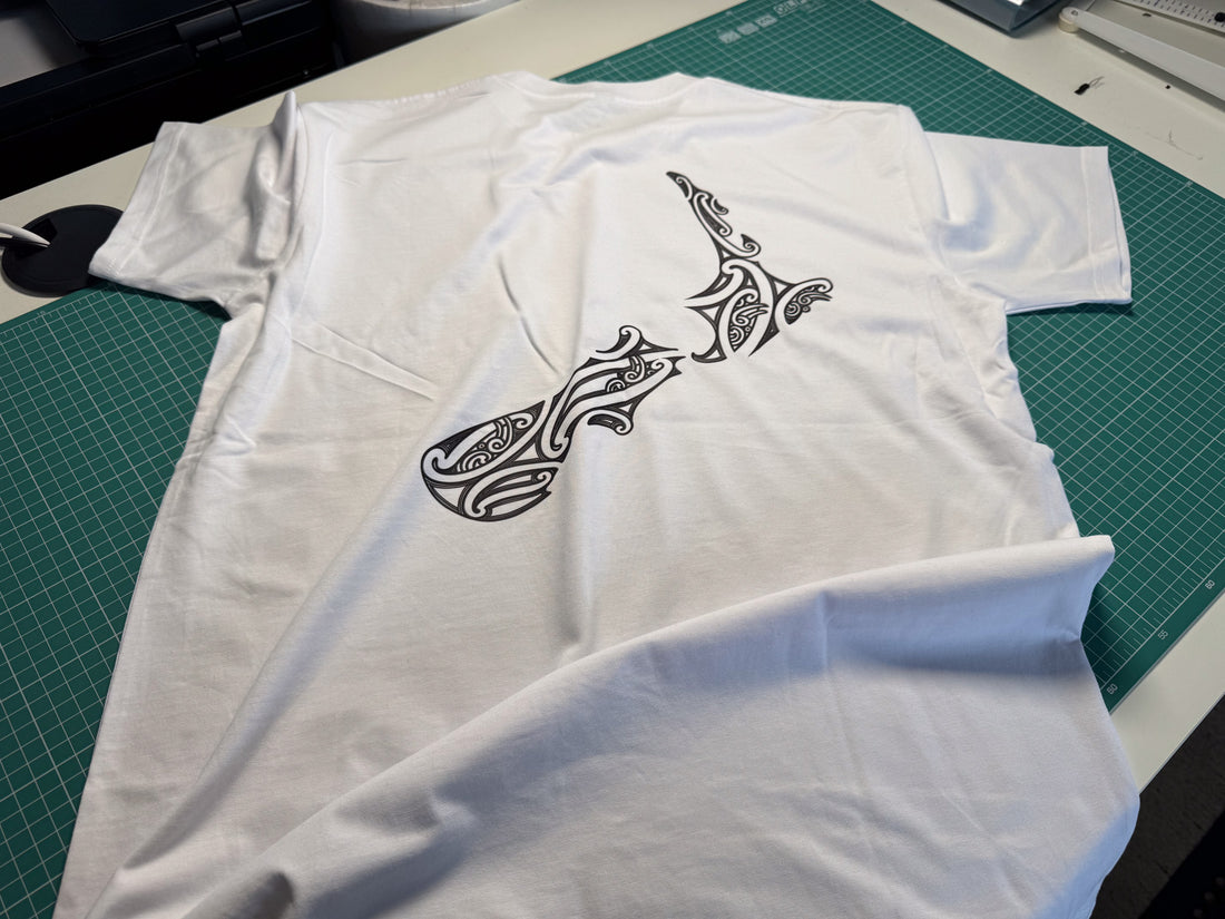Premium White T-Shirt with Tribal NZ Design (Back Print)